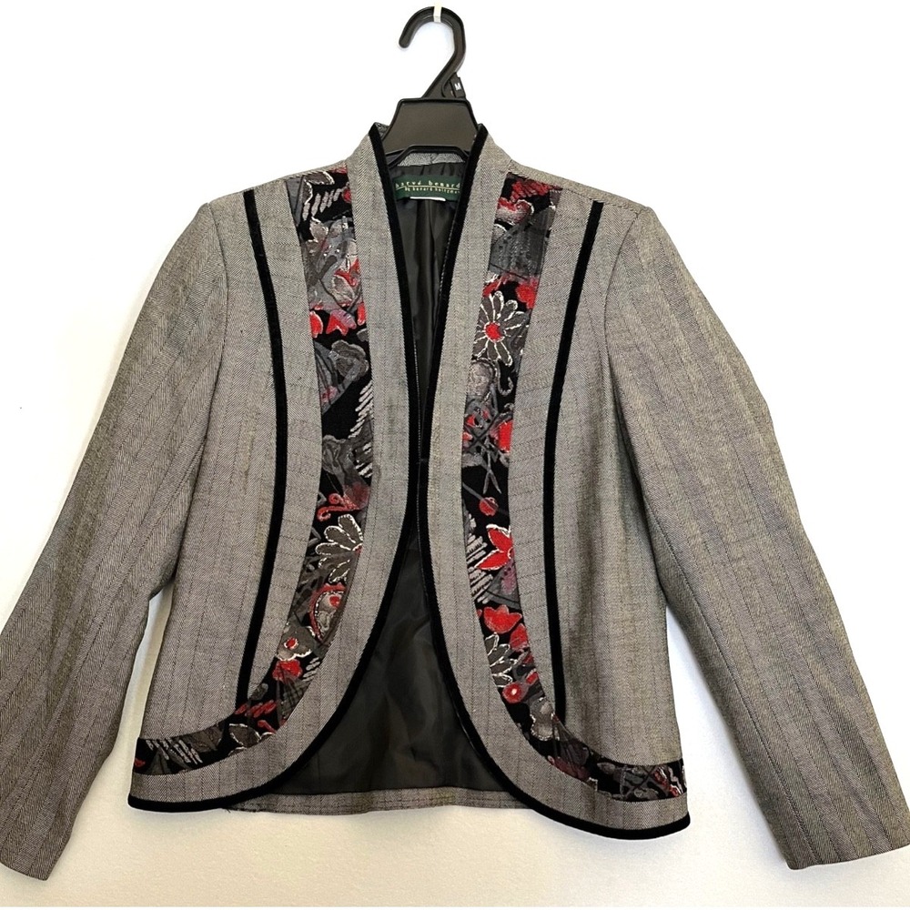 VTG Harve Bernard Blazer 100%Wool Tapestry Front Herringbone Pattern Art Size 10